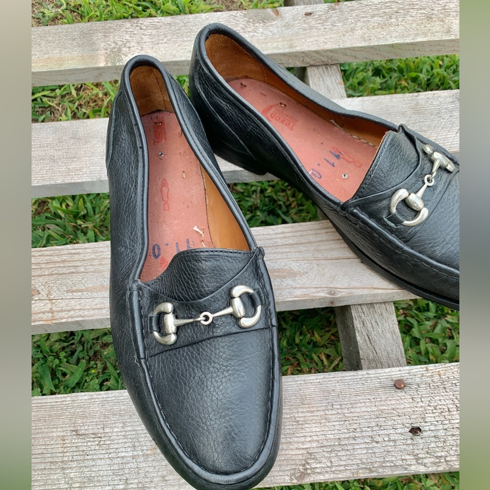 Custom Men’s Black Leather Horsebit Italian  loafers size 11